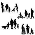 Families silhouettes set on white background Royalty Free Stock Photo