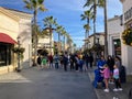 Families walking along the main street from the entrance to Universal Studios, Los Angeles, California