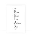 Relax, description, wording design. Vibe definition, vector. Scandinavian minimalist poster design. Wall art, artwork