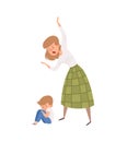 Family abusing behavior. Mother punish her son. Isolated angry woman and baby boy. Sad toddler vector illustration