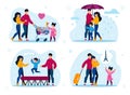 Family Active Life and Leisure Flat Vector Set