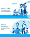 Family Active Time and Shopping Flat Banner Set