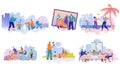 Family activities flat vector illustrations set Royalty Free Stock Photo