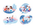 Family activities flat vector illustrations set isolated on white background Royalty Free Stock Photo