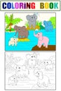 Family of African elephants color book for children cartoon raster. Coloring, black and white
