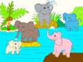 Family of African elephants color book for children cartoon vector