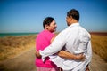 Family, age and people concept - happy senior couple holding hands talking outdoors Royalty Free Stock Photo