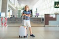 Family in airport. Kids fly. Travel with child Royalty Free Stock Photo