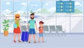 Family in airport terminal flat illustration Royalty Free Stock Photo