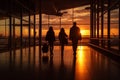 Family at airport traveling airline silhouette Royalty Free Stock Photo