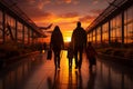 Family at airport traveling airline silhouette Royalty Free Stock Photo