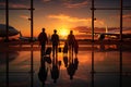 Family at airport traveling airline silhouette Royalty Free Stock Photo