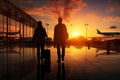 Family at airport traveling airline silhouette Royalty Free Stock Photo