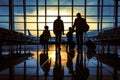 Family at airport traveling airline silhouette Royalty Free Stock Photo