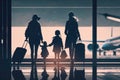 Family at airport travelling with young child and luggage walking to departure gate. Air travel concept. AI Generation Royalty Free Stock Photo