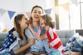 Family with American flag Royalty Free Stock Photo