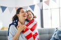 Family with American flag Royalty Free Stock Photo