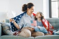 Family with American flag Royalty Free Stock Photo