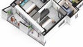 Family apartment bedrooms with terrace isometric 3d model