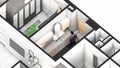 Family apartment isometric interior 3d model