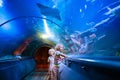 Family in aquarium. Kids watch fish, marine life Royalty Free Stock Photo