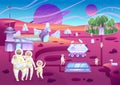 Family of astronauts terraforming planet, space colonization people, vector illustration