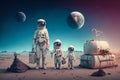 Family Astronauts Tourists Colonizers Vacation Trip on other Planet. Generative AI Royalty Free Stock Photo