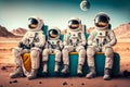 Family Astronauts Tourists Colonizers Vacation Trip on other Planet. Generative AI Royalty Free Stock Photo