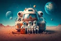 Family Astronauts Tourists Colonizers Vacation Trip on other Planet. Generative AI Royalty Free Stock Photo