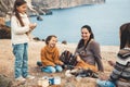 Family in autumn hike Royalty Free Stock Photo