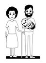 Family avatar cartoon character portrait in black and white