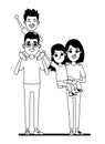 Family avatar cartoon character portrait in black and white