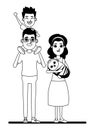 Family avatar cartoon character portrait in black and white