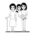 Family avatar cartoon character portrait in black and white