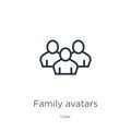 Family avatars icon. Thin linear family avatars outline icon isolated on white background from user collection. Line vector sign, Royalty Free Stock Photo