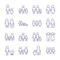 Family avatars line style icon set vector design