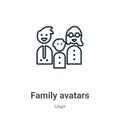 Family avatars outline vector icon. Thin line black family avatars icon, flat vector simple element illustration from editable Royalty Free Stock Photo