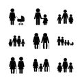 Family avatars silhouette style icon set vector design