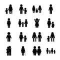 Family avatars silhouette style icon set vector design