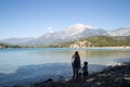 Family on a background of beautiful mountains and the Mediterranean sea Royalty Free Stock Photo