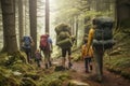 family backpacking trip through the mountains, with everyone carrying their own backpack