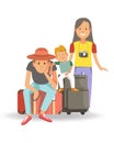 Family with bags and suitcases ready for journey. Royalty Free Stock Photo