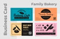 Family bakery business card design template set vector flat illustration. Branding identity