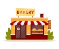 Family bakery facade flat illustration