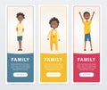 Family banners set, black happy children flat vector element for website or mobile app