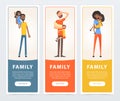 Family banners set, parents with their children flat vector element for website or mobile app