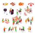 Family Barbecue Picnic Isometric Icons