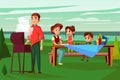 Family barbecue picnic vector cartoon illustration Royalty Free Stock Photo