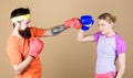 Family battle. Boxing sport concept. Couple girl and hipster practicing boxing. Sport for everyone. Amateur boxing club