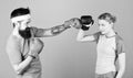 Family battle. Boxing sport concept. Couple girl and hipster practicing boxing. Sport for everyone. Amateur boxing club Royalty Free Stock Photo